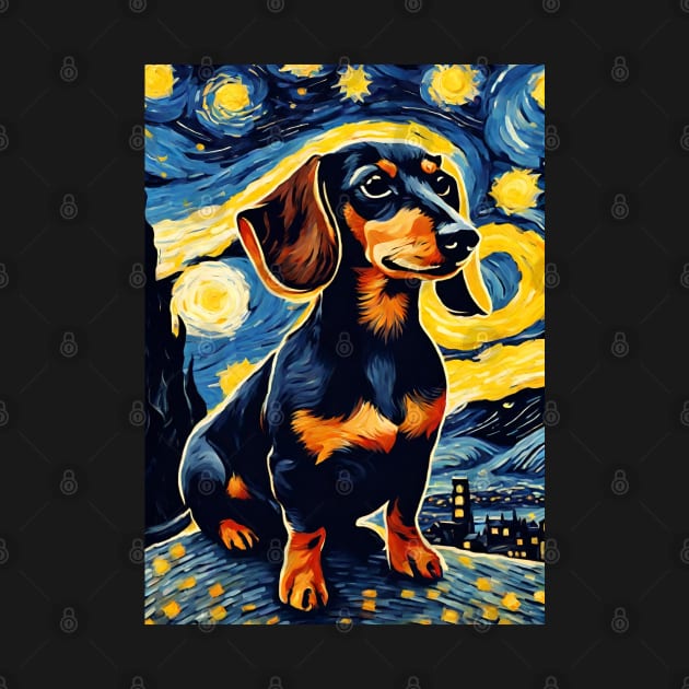 Cute Dachshund Dog Breed in a Van Gogh Starry Night Art Style by Art-Jiyuu