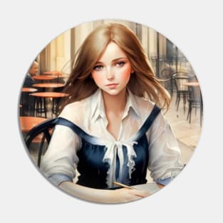 beauitful woman on parisian cafe Pin