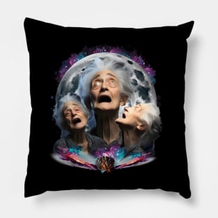 Crazy Old Woman Howling at the Moon Pillow