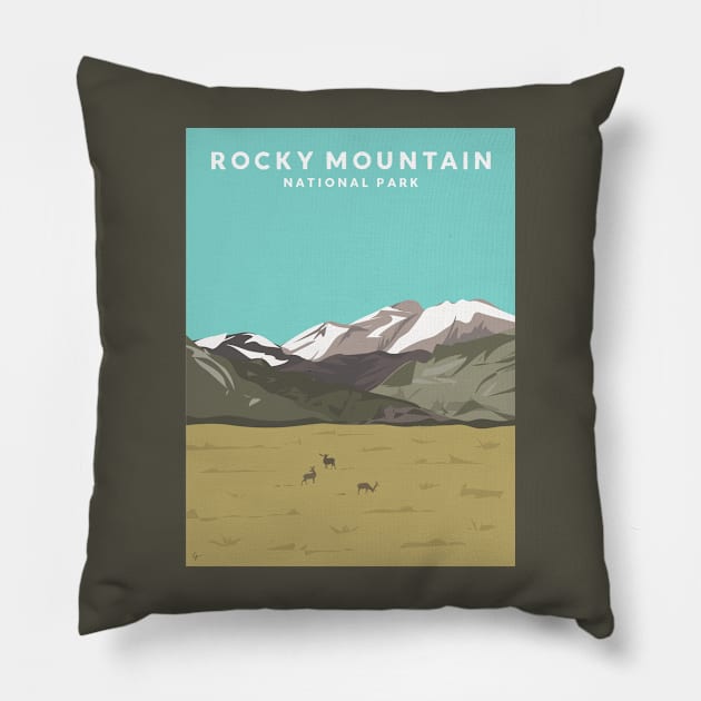 Rocky Mountain National Park, Colorado Travel Poster Pillow by lymancreativeco