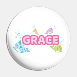 Personalised 'Grace' Narwhal (Sea Unicorn) Design Pin