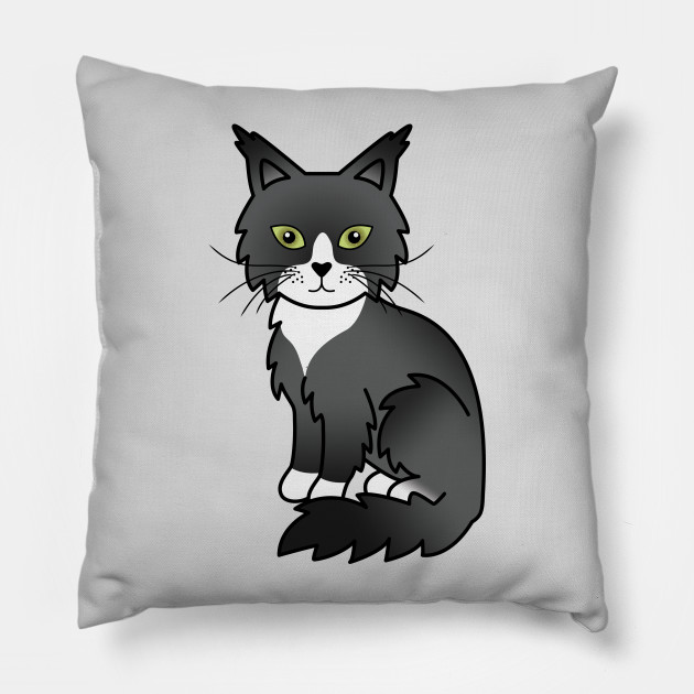 Black And White Maine Coon Cat Cute Cartoon Illustration