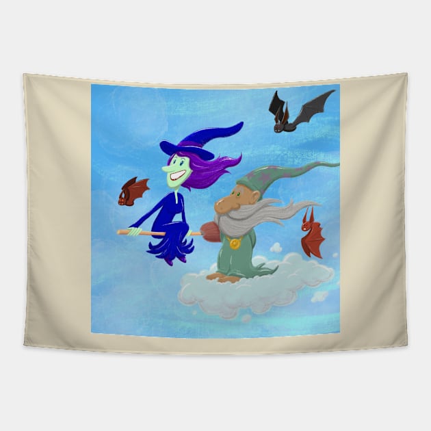 Wizard and witch Tapestry by Gus the little guy