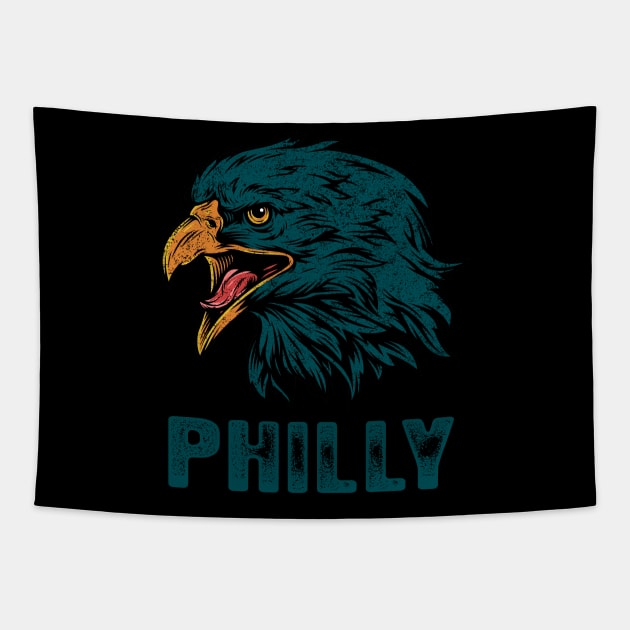 Vintage Eagle Face Head Philly Game Day For Philadelphia Football Fans Tapestry by Hong Lien 