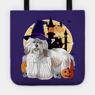 Havanese Dog Halloween Witch Pumpkin Tote