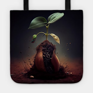 Image of plant seedling growing up past it's seed Tote