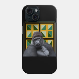 Sitting Silverback Gorilla Yellow Green Geometric Phone Case