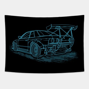 Nissan Skyline GTR R32 Lineart Blueprint Tapestry