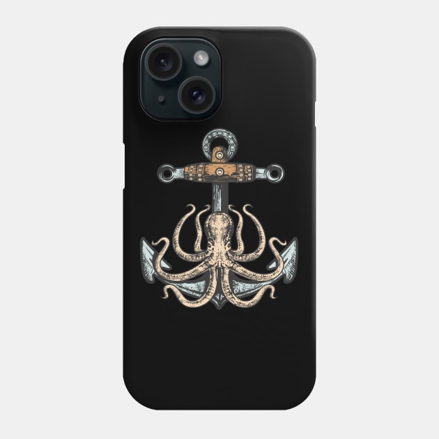 Octopus and Anchor Art Drawing illustration Color Phone Case by michony