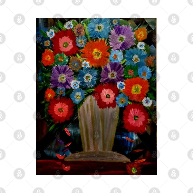 Some abstract carnations and mixed flowers in a  gold vase by kkartwork