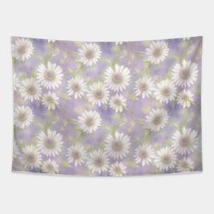 Watercolor Violet Green Pattern With Big White Daisy Tapestry