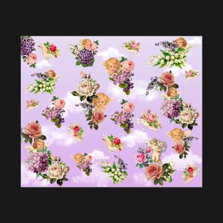cherub rose garden lavender background T-Shirt