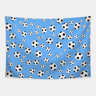 Football / Soccer Ball Seamless Pattern - Blue Background Tapestry