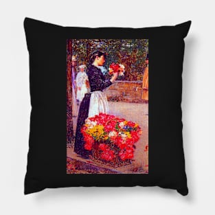 'Flower Girl' by Childe Hassam REMASTERED TECHNICOLOR Pillow