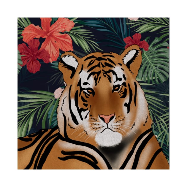 Tropcial Art with Beautiful Tiger Floral by dukito