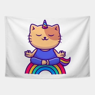 Cat Unicorn Doing Yoga Cartoon Vector Icon Illustration Tapestry