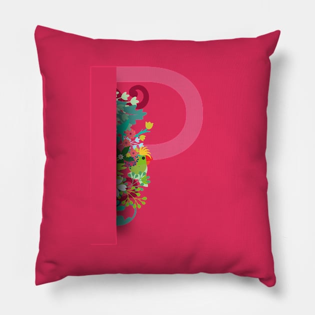 Tropical alphabet p Pillow by Susana