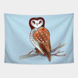 Barn Owl and Hearts Perched on Branch Tapestry