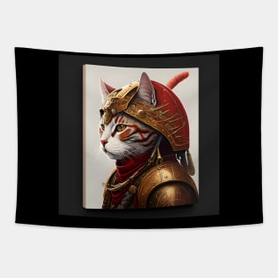 Samurai Cat Portrait Wearing Armor Tapestry