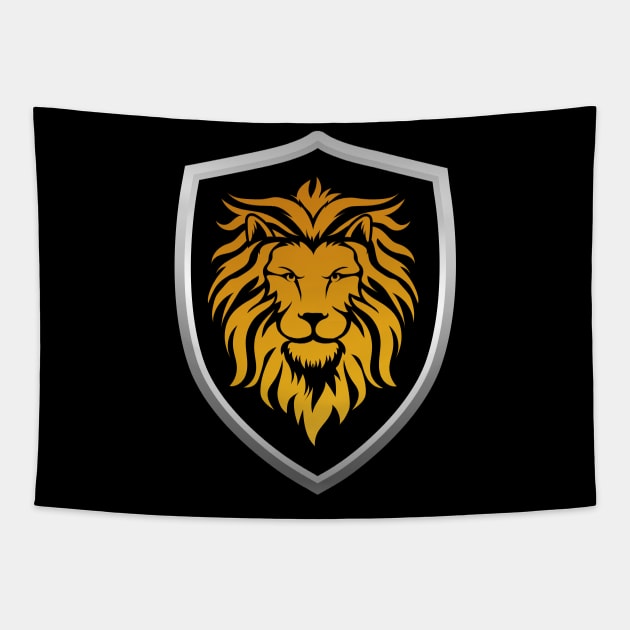 Gold Lion and Black Shield Pocket Logo Tapestry by SweetPaul Entertainment 