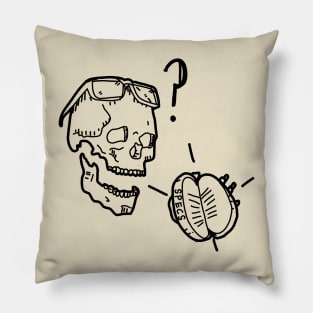 Where are my glasses?! Skull with glasses and glasses case, tattoo style design Pillow