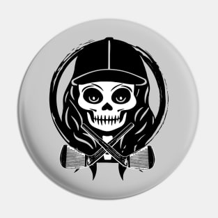 Female Golfer Skull and Golf Clubs Black Logo Pin