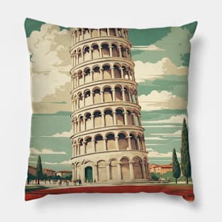 Leaning Tower of Pisa Italy Vintage Tourism Travel Poster Pillow