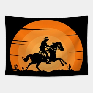 Beautiful Sunset with horse jocky Tapestry