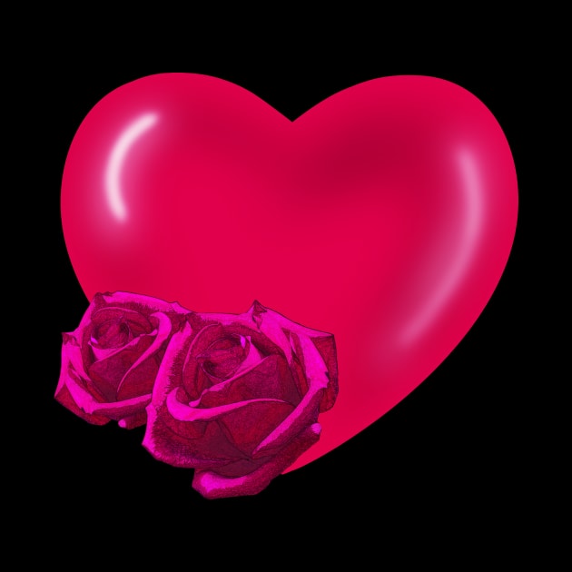 Red Heart with pink roses by galaxieartshop