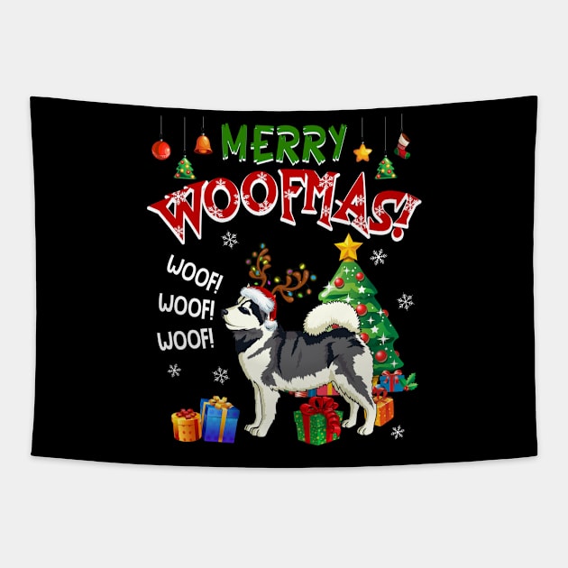 Husky Merry Woofmas Awesome Christmas Tapestry by Dunnhlpp