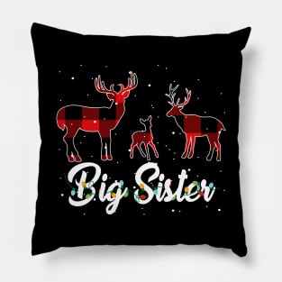 Big Sister Reindeer Plaid Pajama Shirt Family Christmas Pillow