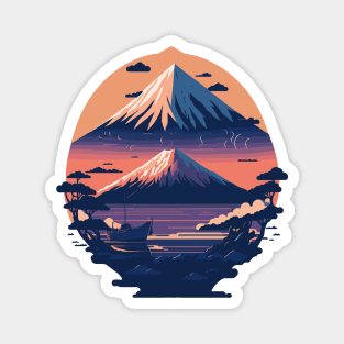 Serene Mount Fuji Sunset Peaceful River Scenery Magnet