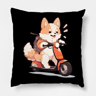 Cartoon Dog Rides Motorcycle to Fun Pillow