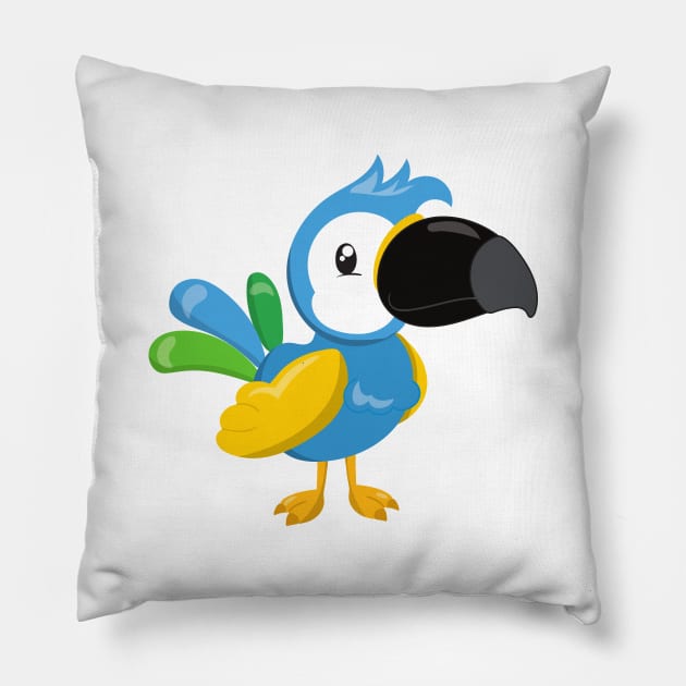 Colorful Parrot, Tropical Parrot, Cute Parrot Pillow by Jelena Dunčević