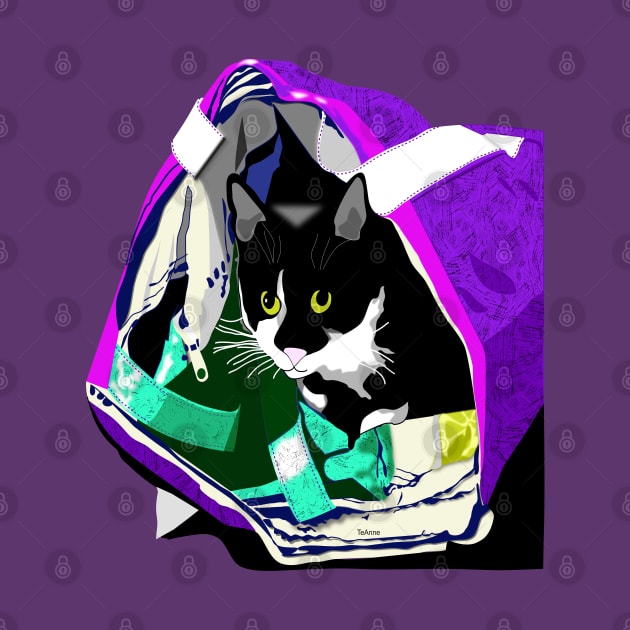 Cute Tuxedo Cat In Shopping Bags Copyright by TeAnne by TeAnne