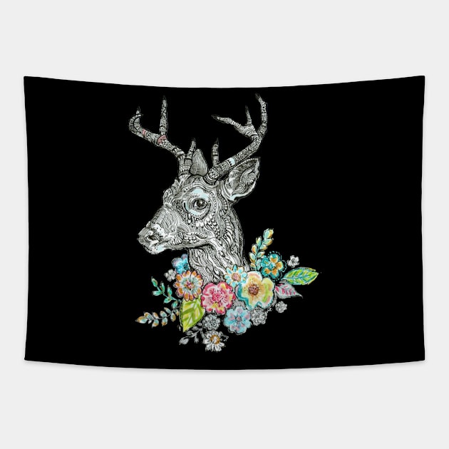 Floral Deer - 1. Tapestry by FanitsaArt