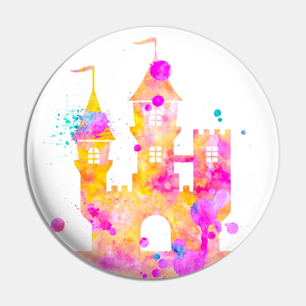 Princess Castle Watercolor Painting Pink Yellow Orange Pin by Miao Miao Design