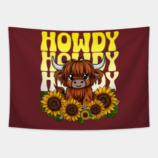 Howdy Highland Cow and Sunflowers Tapestry