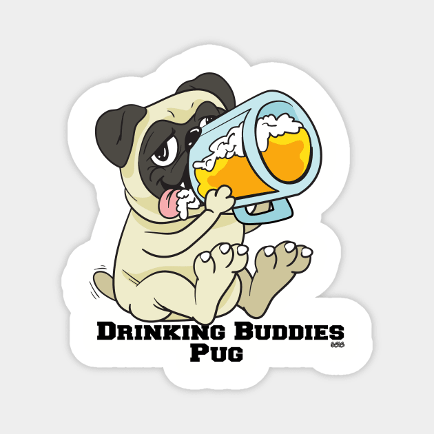 Pug Dog Beer Drinking Buddies Series Cartoon Magnet by SistersRock