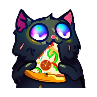 Black cat eating pizza T-Shirt