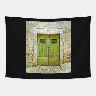 Old Green Wooden Door Tapestry