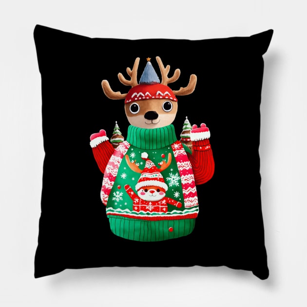 Christmas Kids Ugly as Sweater Girls Pillow by CHromatic.Blend