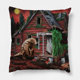 AI generated Pangolin touring abandoned house Pillow