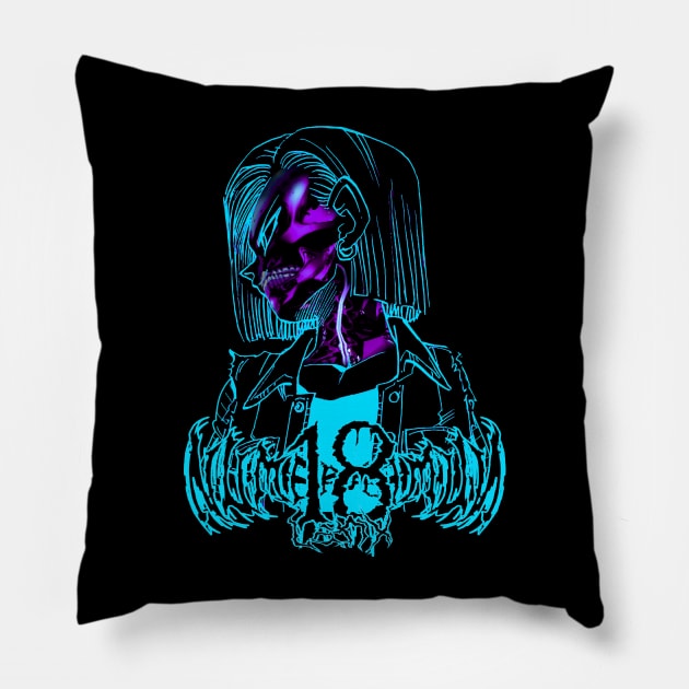 ANDROID NUMBER 18 (Death metal logo) Pillow by LANX