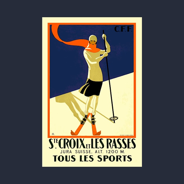 Vintage Swiss Skiing Travel Poster - Ste. Croix et Les Rasses by Naves