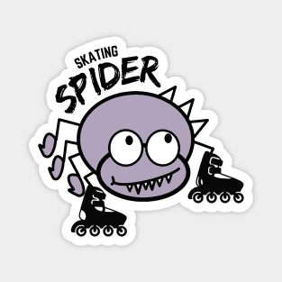 Comic, funny, ugly, poisonous, purple spider, with skates, skating madly Magnet