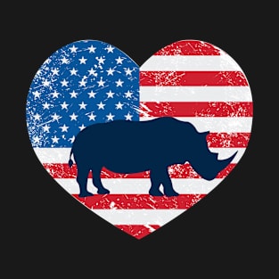American Flag Heart Love Rhinoceros Usa Patriotic 4Th Of July T-Shirt