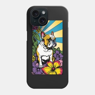 Bulldog Vibrant Tropical Flower Tall Retro Vintage Digital Pop Art Portrait 3 Phone Case