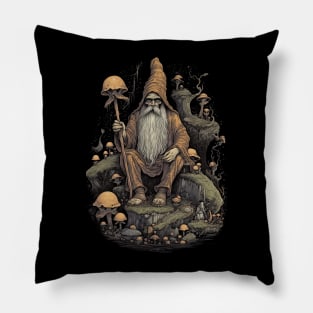 Lord Of The Shrooms - dark gnome fantasy mushroom illustration Pillow