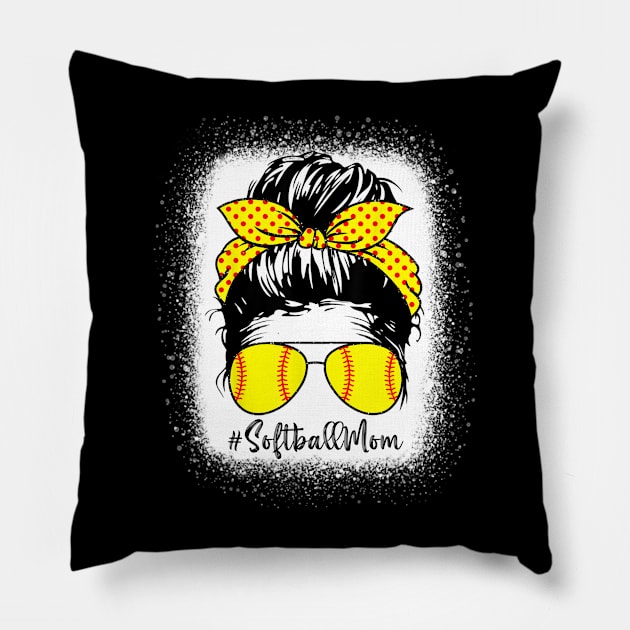 Bleached Softball Mom Life Leopard Messy Bun Game Day Gift Pillow by WoowyStore